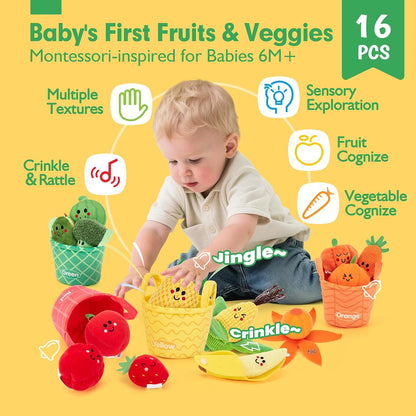 Baby Sensory Toys Montessori Toys 1 Year Old Fruit Vegetable 16Pcs
