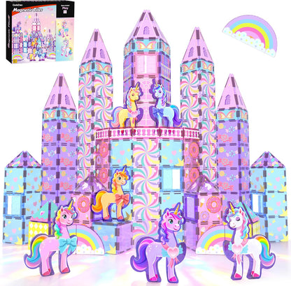 100PCS Magnetic Tiles Unicorn Toys Building Set with 6 Unicorns