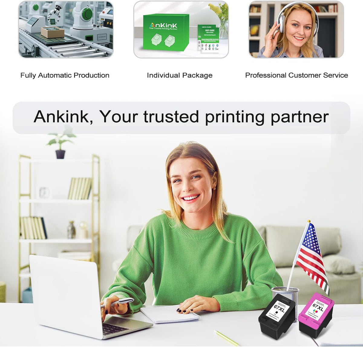 67XL Ink Cartridge Black/Color Combo Pack Replacement for HP 67 XL Hp67Xl