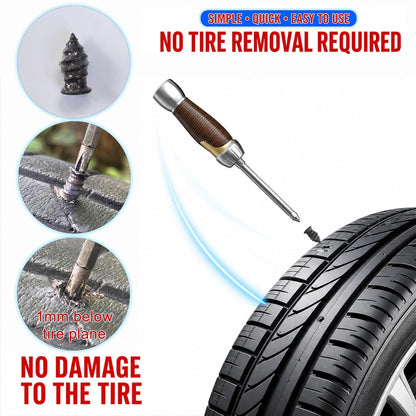 Tire Repair Screw Kit, 10 Self-Sealing Screw-In Tire Plugs with Screwdriver and 3 Repair Adhesives, Quick Tubeless Tire Puncture Repair for Car, Motorcycle, Truck, ATV and Tractor