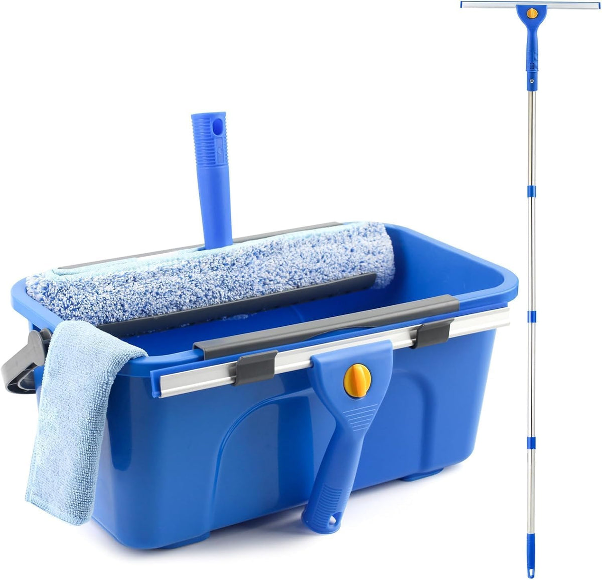 Window Cleaning Kit with Bucket, Squeegee and Scrubber for Outdoor