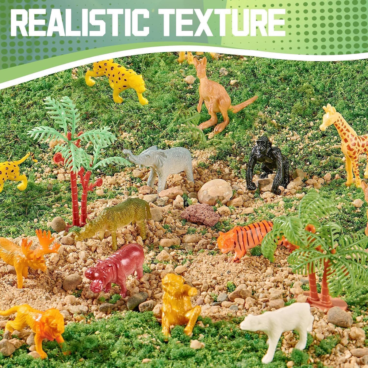 60 Piece Mini Zoo Animal Toy with Gift Box, Plastic Jungle Animal Figurines