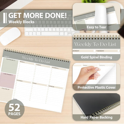 Weekly to Do List Notepad, Undated Planner with 52 Sheets (8.5''X11'')