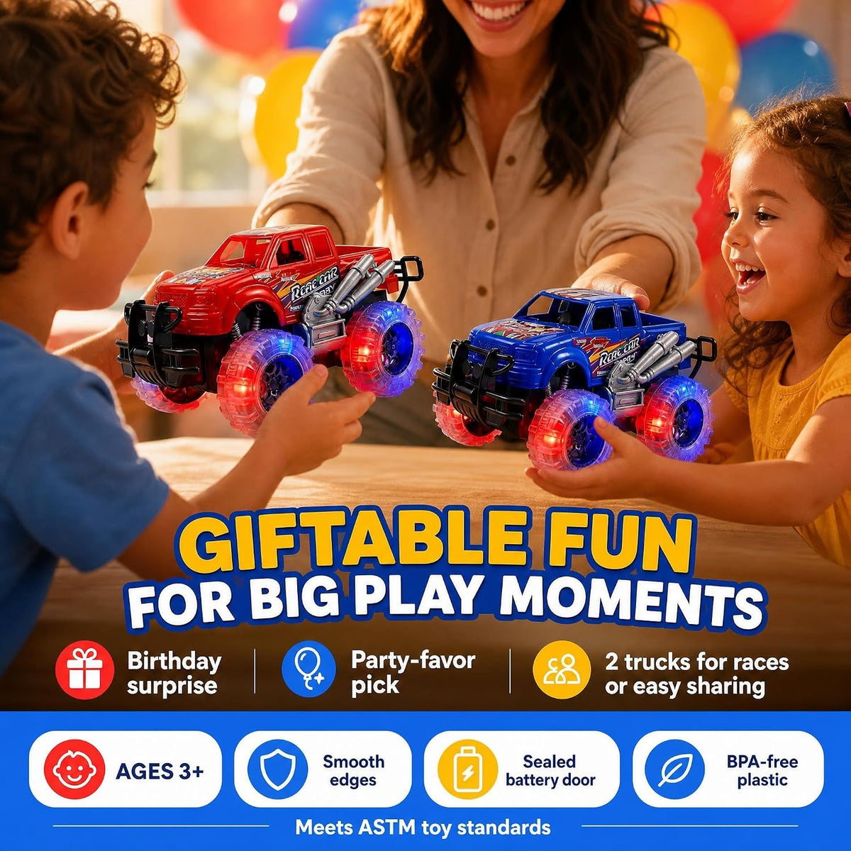Light up Monster Truck Toys for Toddler Boys, Toy Cars Gift