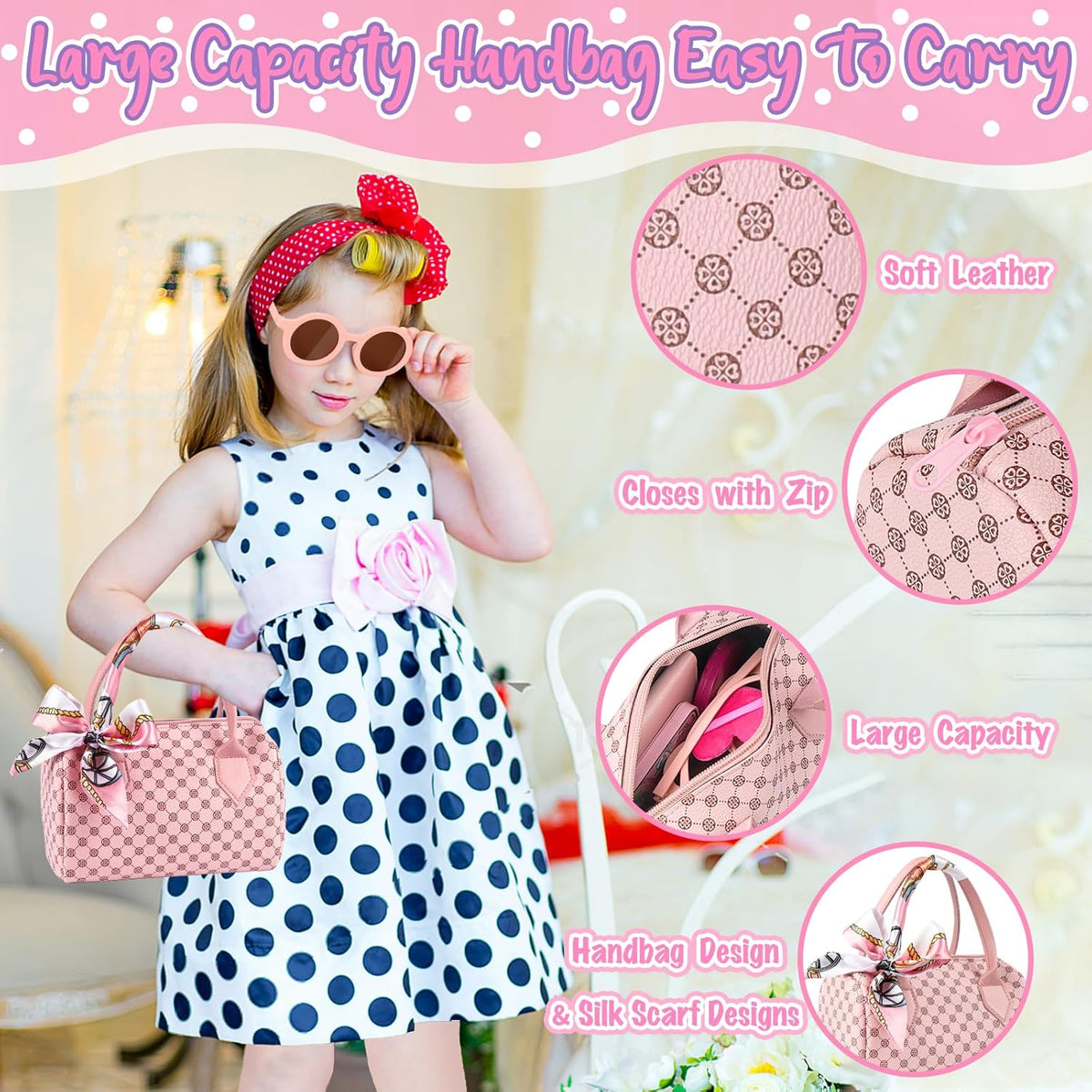 Play Purse with Watch, Phone, Pretend Play Toys for Girls Ages 3-8