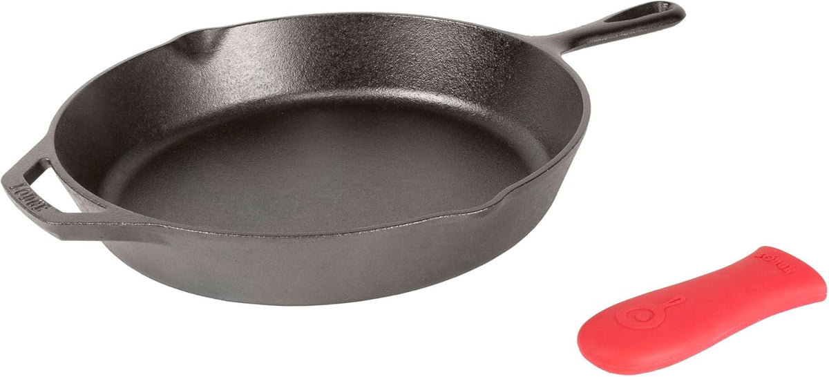 Pre-Seasoned Cast Iron Skillet with Silicone Handle Holder, 12 Inches