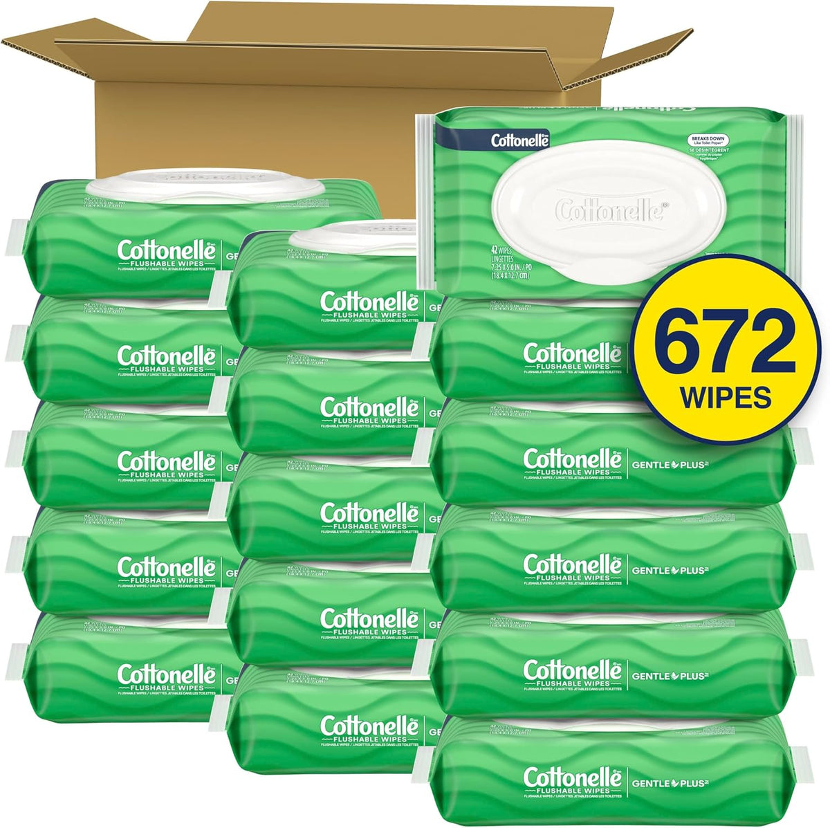 Gentleplus Flushable Wipes, 16 Packs, 42 Wipes per Pack