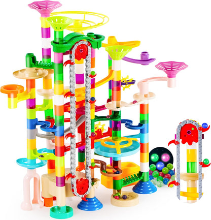 236Pcs Glowing Marble Run with Motorized Elevator- Construction Building Blocks Toys with 30 Glow in the Dark Plastic Marbles, STEM Toy for Boys and Girls, Christmas Birthday Gifts