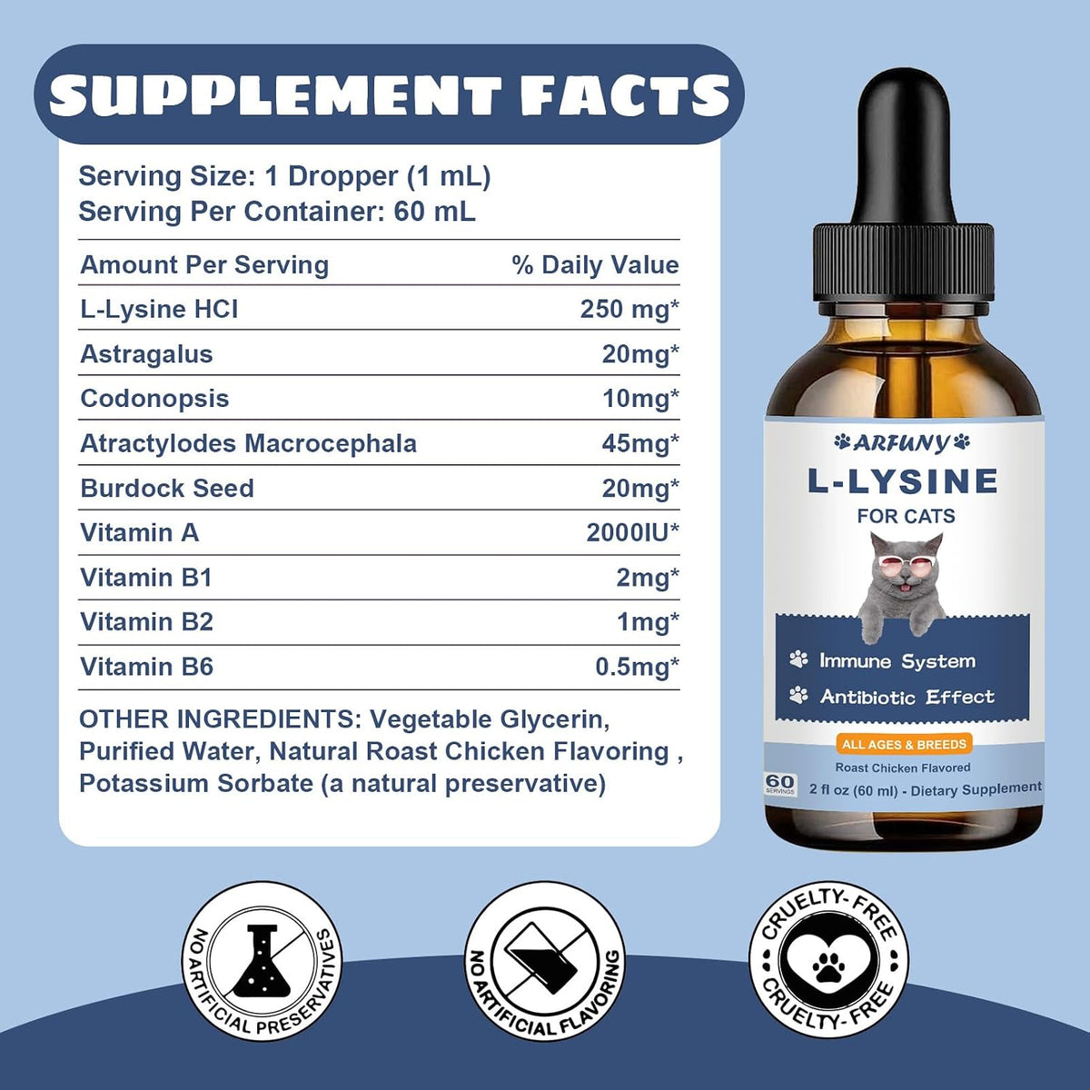 L-Lysine for Cats, Immune, Respiratory, Eye Function Support, 60ML
