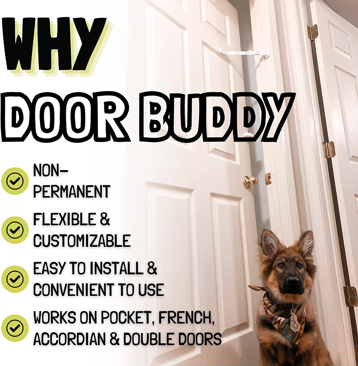Cat Door Latch & Stopper. Adjustable Dog Proof Door Strap for Cats. Dog Proof Litter Box & Cat Feeder. Simpler Pet Gate Alternative. No Cut Cat Door Interior Door.