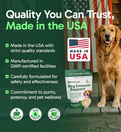 K9 Immune, All-Natural Mushroom Powder for Dogs for Immunity, Digestion, Joints, & Energy, Antioxidant-Rich & Usa-Made, Dog Immune Support with Turkey Tail Mushroom for Dogs, 30 Servings