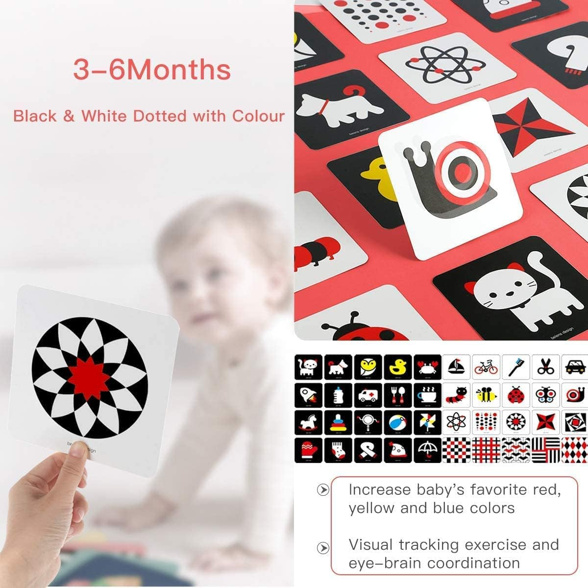 High Contrast Baby Flashcard, 80Pcs 160Page Visual Stimulation Cards