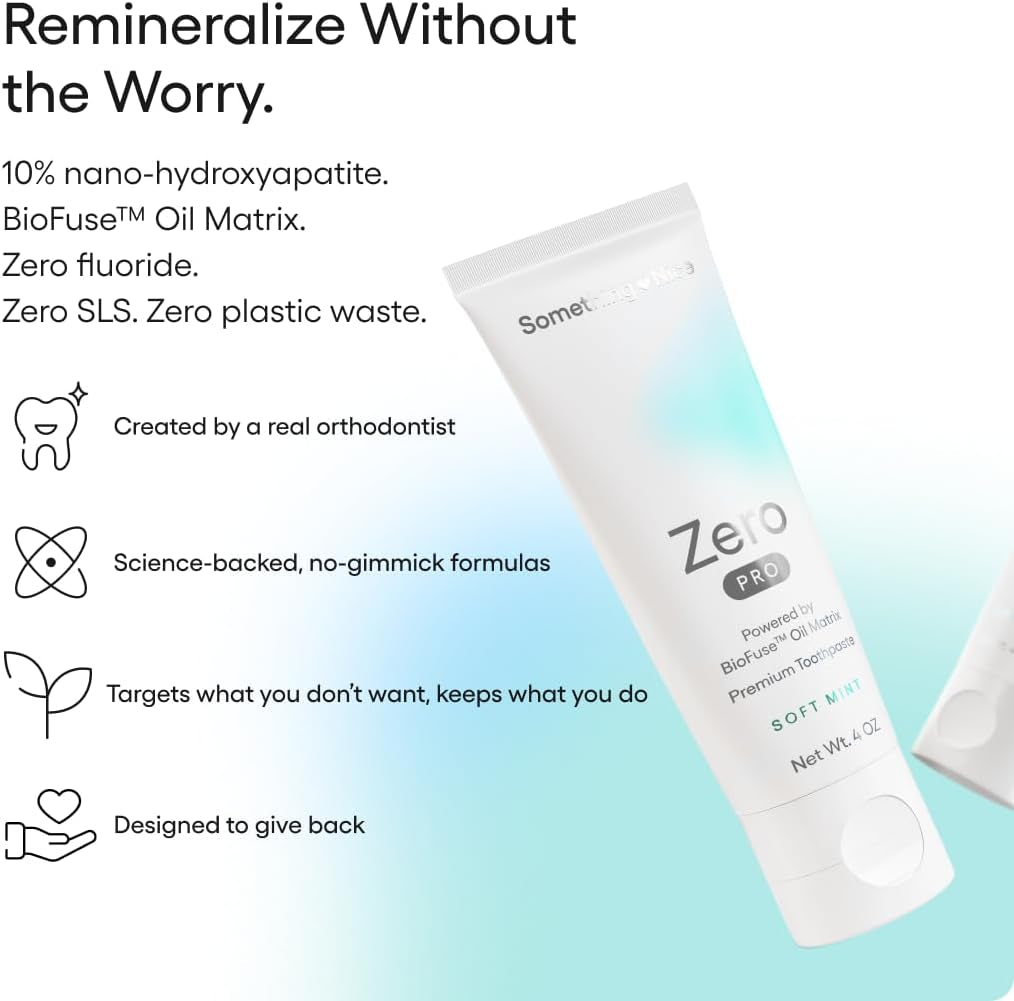Zero Pro Toothpaste - 10% Nano Hydroxyapatite Toothpaste Fluoride Free with Biofuse Oil Matrix, Remineralizing, Whitening and Enamel Repair for Sensitive Teeth, Adults & Kids, Mint, 4Oz