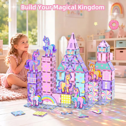 100PCS Magnetic Tiles Unicorn Toys Building Set with 6 Unicorns