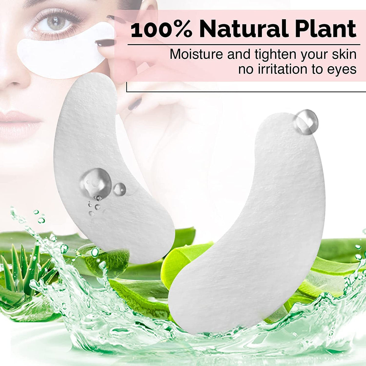 100 Pairs  Natural Hydrogel Eye Gel Pads - Collagen and Aloe Vera Patches for under Eyes - Eyelash Extension Kit
