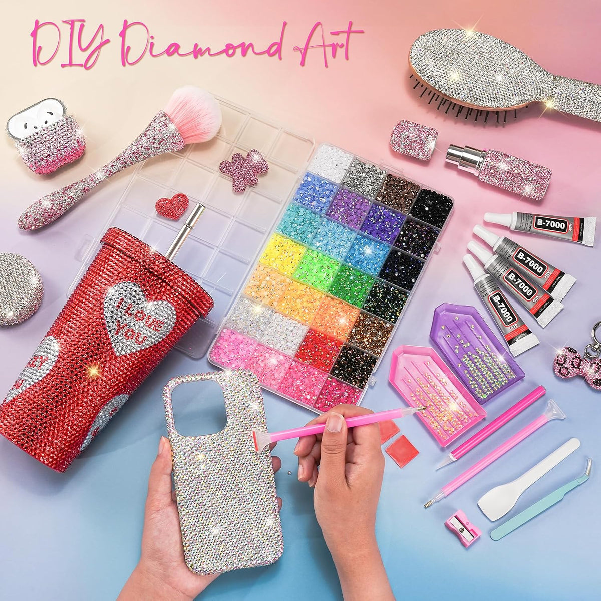 3Mm Jelly Rhinestones for Bedazzling, 40000Pcs Bedazzling Kit with Rhinestones 28 Colors Diamond Nail Gems Bedazzler Kit with Glue Tweezers and Tools