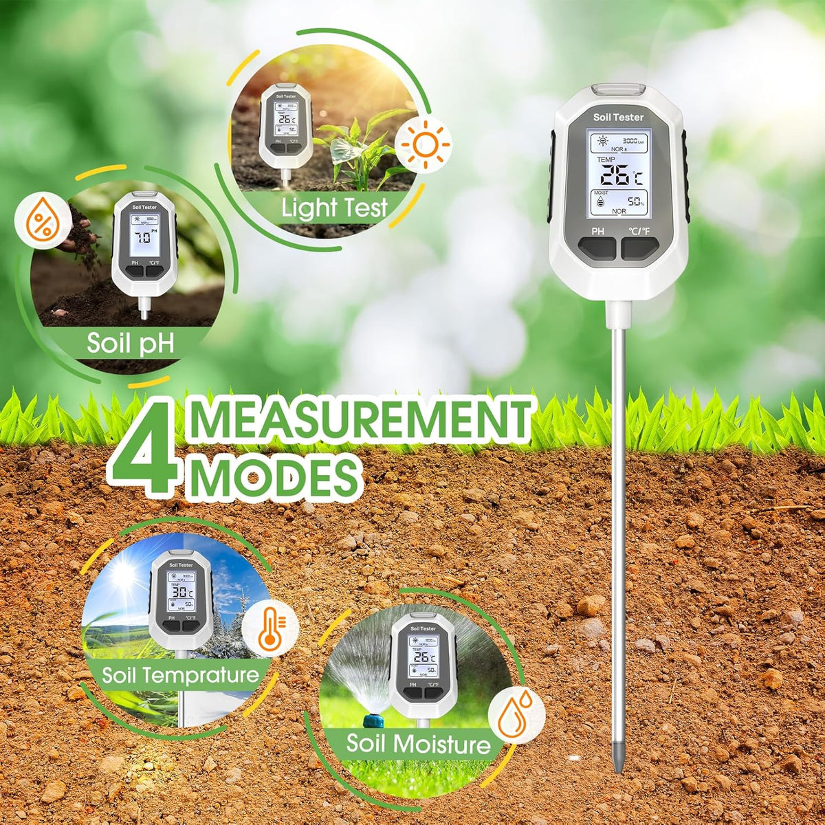 4-In-1 Soil Moisture Meter Digital Plant for Indoor ＆ Outdoor Plants