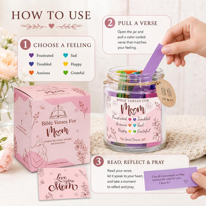 Bible Verse Jar for Mom – 92 Color-Coded Bible Verse, Birthday Gifts for Mom, Christian Gifts for Mom