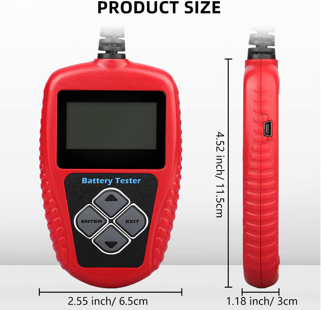 BA101 Car Battery Tester, 12V Digital Automotive Alternator Meter Diagnostic Tool,100-2000 CCA Load Capacity, Charging & Cranking Analyzer for Truck, Boat, RV, Marine Vehicle, and More