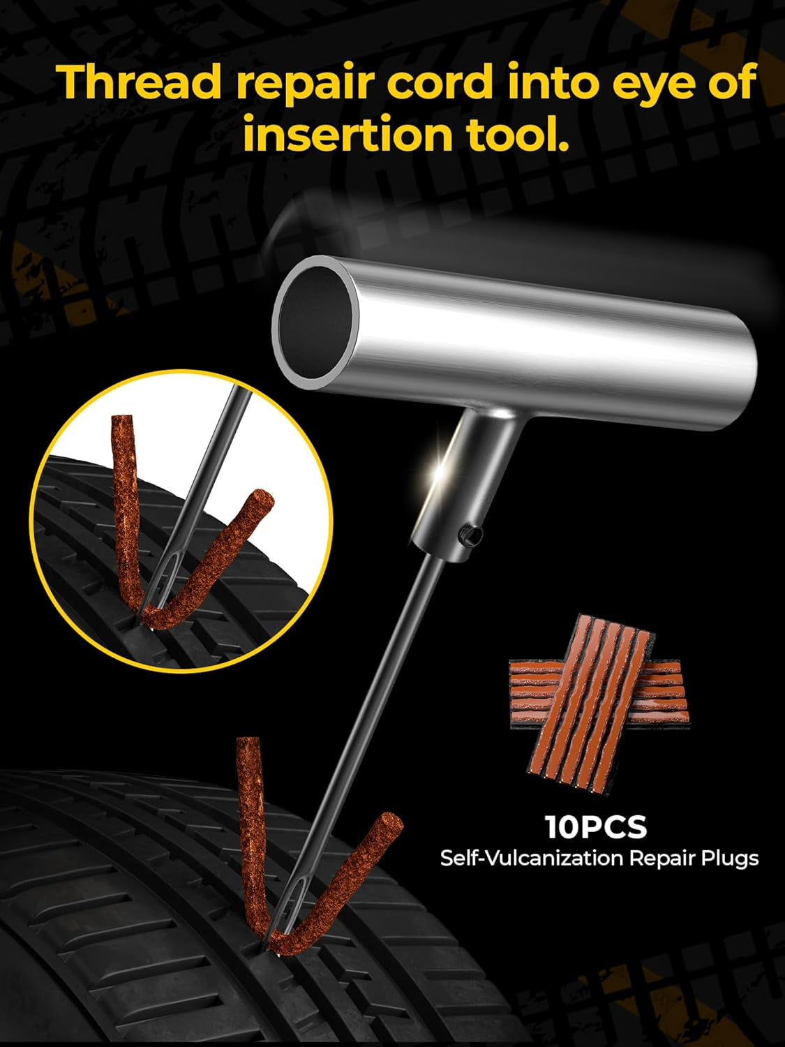 Flat Tire Repair Kit 15Pcs, Heavy Duty Tire Plug Kit to Fix Puncture