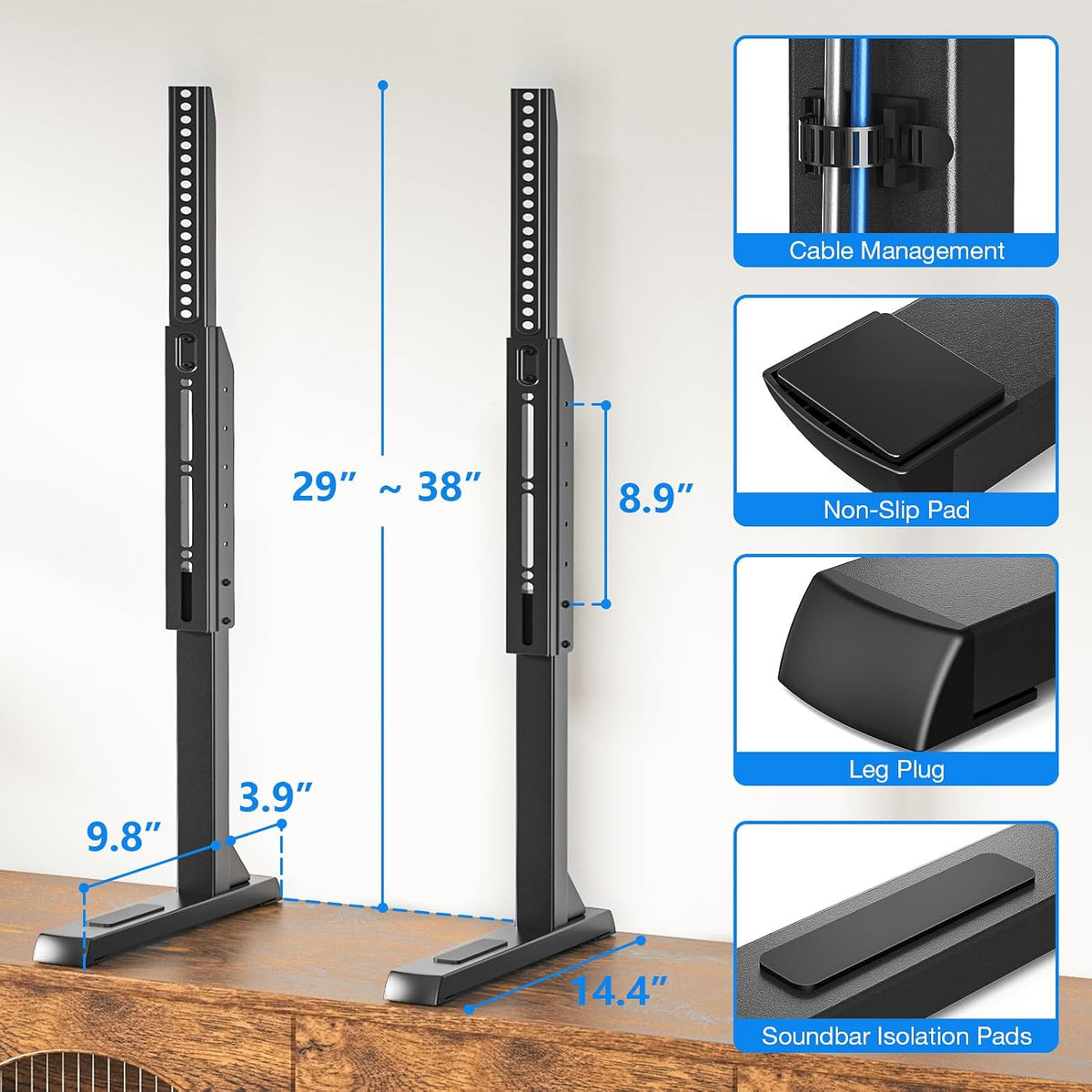 Table Top TV Stand with Height Adjustable TV Legs for 37-90 Inch Tvs
