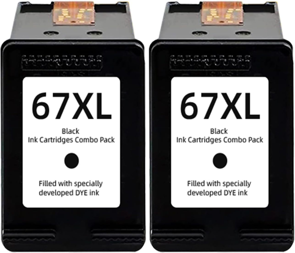 67XL Ink Cartridges Black 2 Pack Replacement for HP 67 Ink XL 6055 2827E