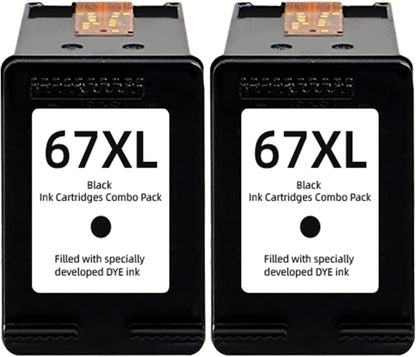 67XL Ink Cartridges Black 2 Pack Replacement for HP 67 Ink XL 6055 2827E