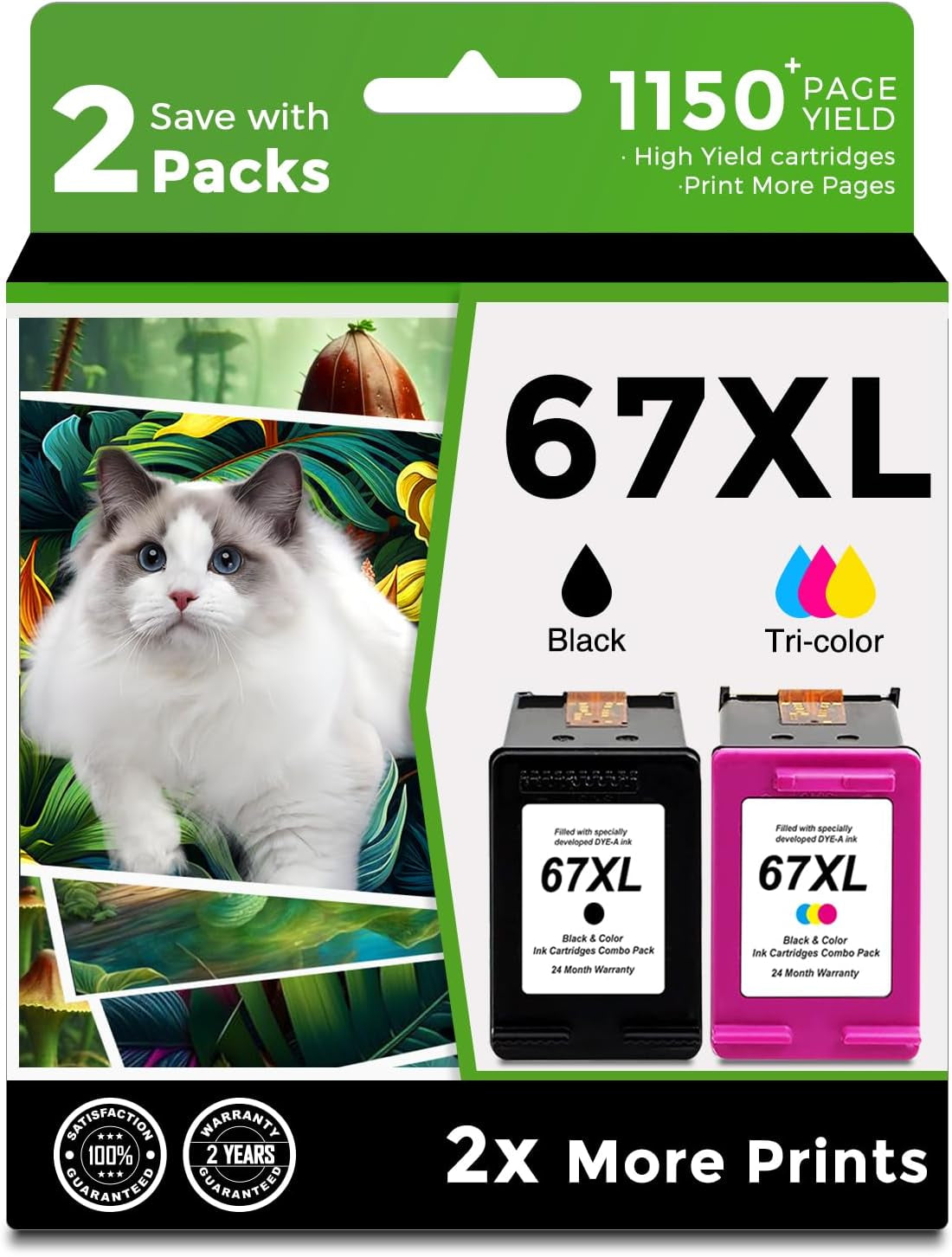 67XL Ink Cartridge Black/Color Combo Pack Replacement for HP 67 XL Hp67Xl