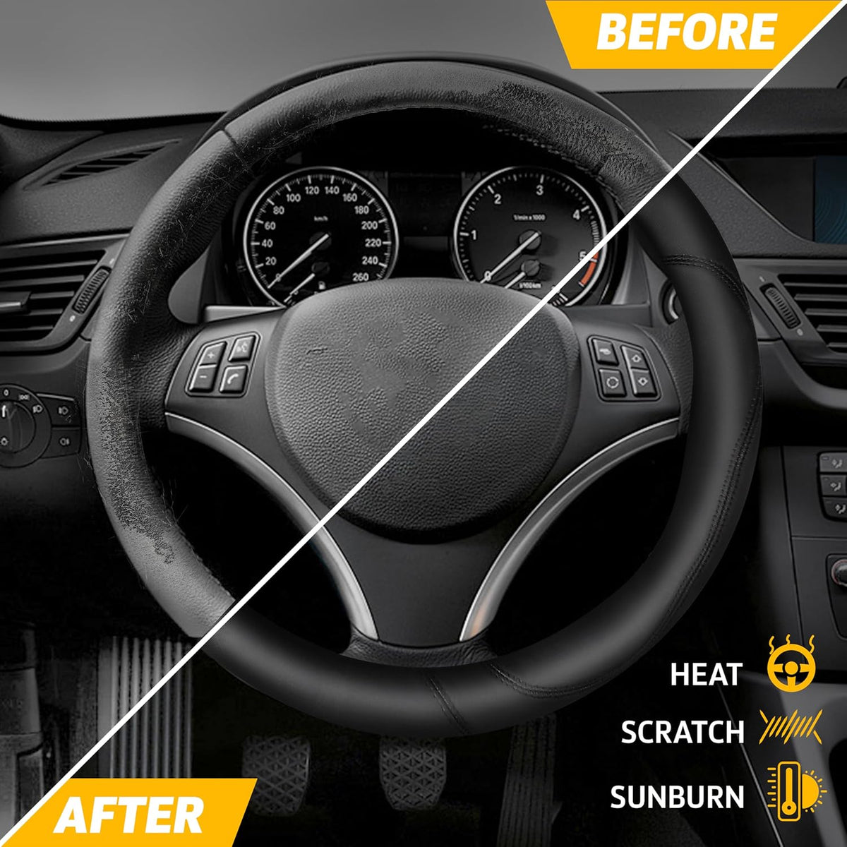 Car Steering Wheel Cover, Black Steering Wheel Cover Women & Men