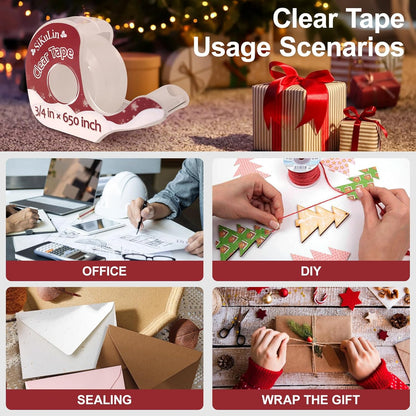 Tape,Gift Wrapping Tape, 6 Rolls with Dispensers, Includes Invisible, Double-Sided and Clear Tape for Wrapping Paper, Back to School, Home, Office, Christmas, Holiday