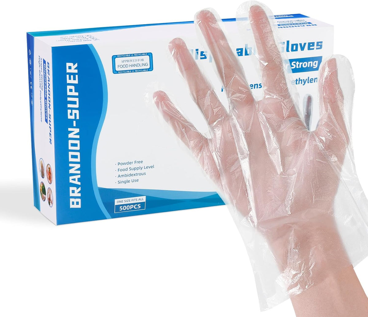 Food Prep Gloves Plastic Food Safe  Gloves, Food Handling, One Size Fits Most Poly 500Ct Clear 500 Count (Pack of 1)