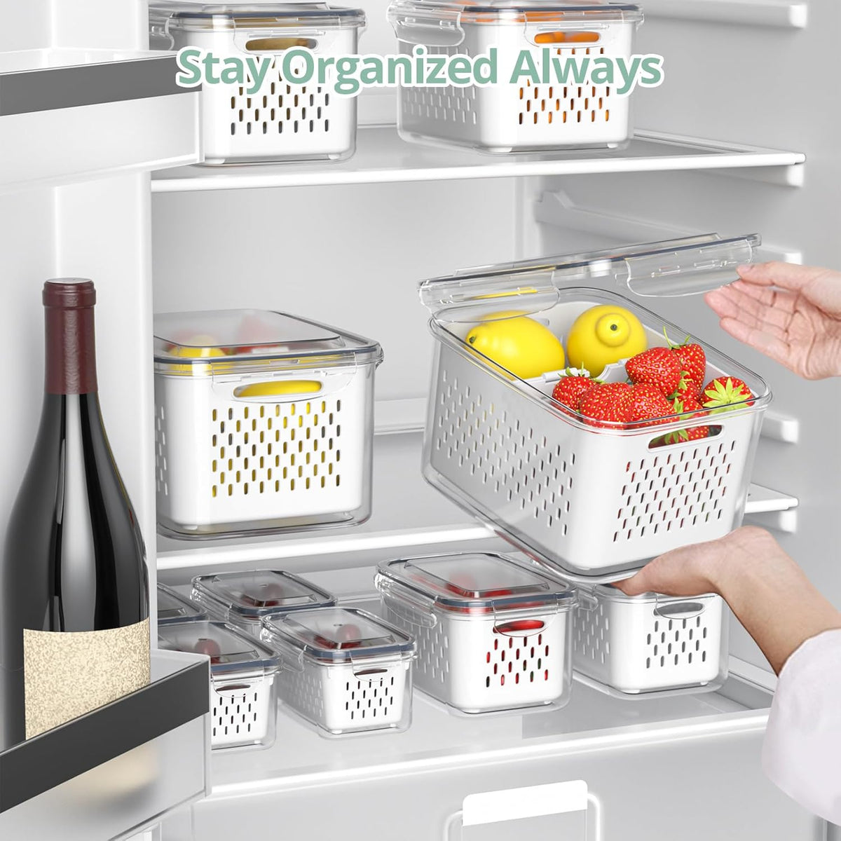 8 Pack Fridge Fruit Storage Containers with Removable Colander