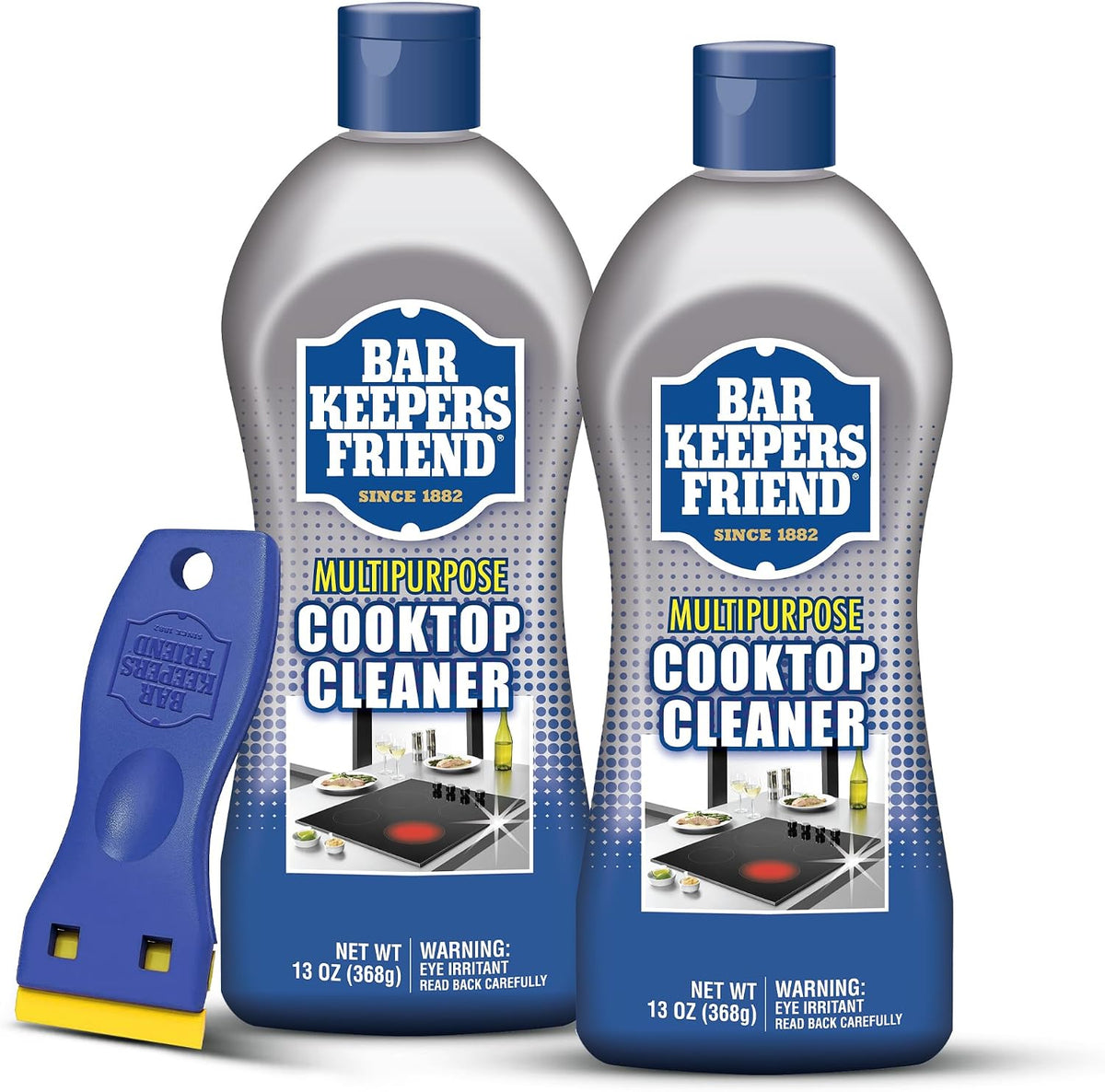 Cooktop Cleaner (2 X13 Oz) + Scraper - Multipurpose Liquid Stovetop Cleanser, Safe for Use on Glass & Ceramic Cooking Surfaces, Copper, Brass, Chrome, Stainless Steel & Porcelain