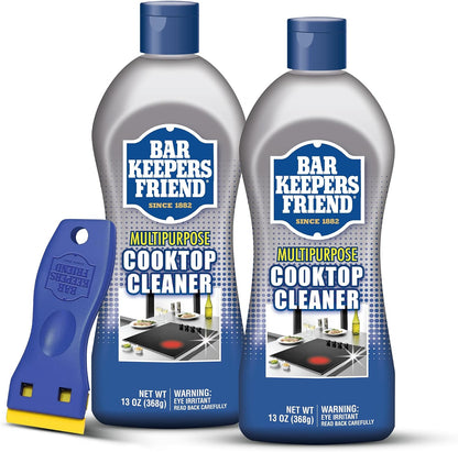 Cooktop Cleaner (2 X13 Oz) + Scraper - Multipurpose Liquid Stovetop Cleanser, Safe for Use on Glass & Ceramic Cooking Surfaces, Copper, Brass, Chrome, Stainless Steel & Porcelain