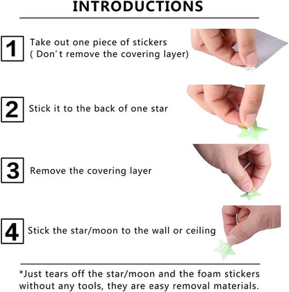 Glow in the Dark Stars Stickers for Ceiling, Adhesive 200Pcs 3D Glowing Stars and Moon for Kids Bedroom,Luminous Stickers Create a Realistic Starry Sky,Room Decor,Wall Stickers