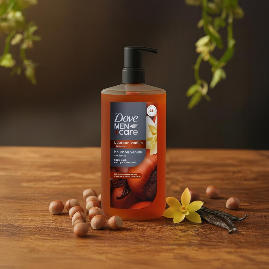 Dove Men Moisturizing Body Wash, Bourbon Vanilla + Hazelnut, 26 Oz