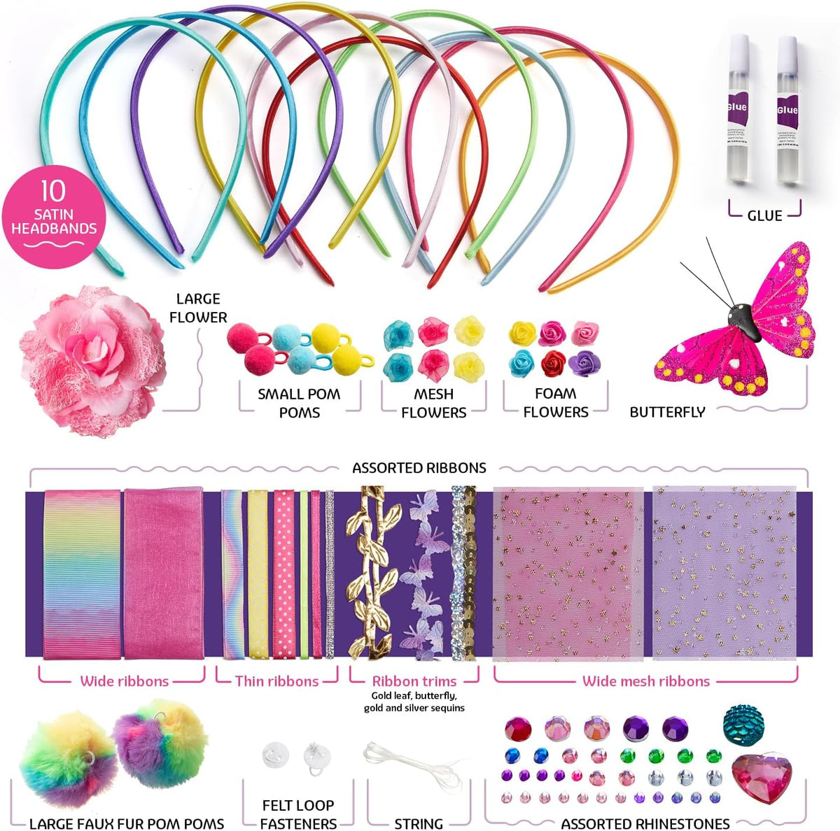 Headband Making Kit for Girls - Arts & Crafts Easter Gift - Make Your Own Fashion Headbands for Kids - DIY Hair Accessories - Gift for Ages 5-12 Year Old Girl - Little Kids Art & Craft Gifts
