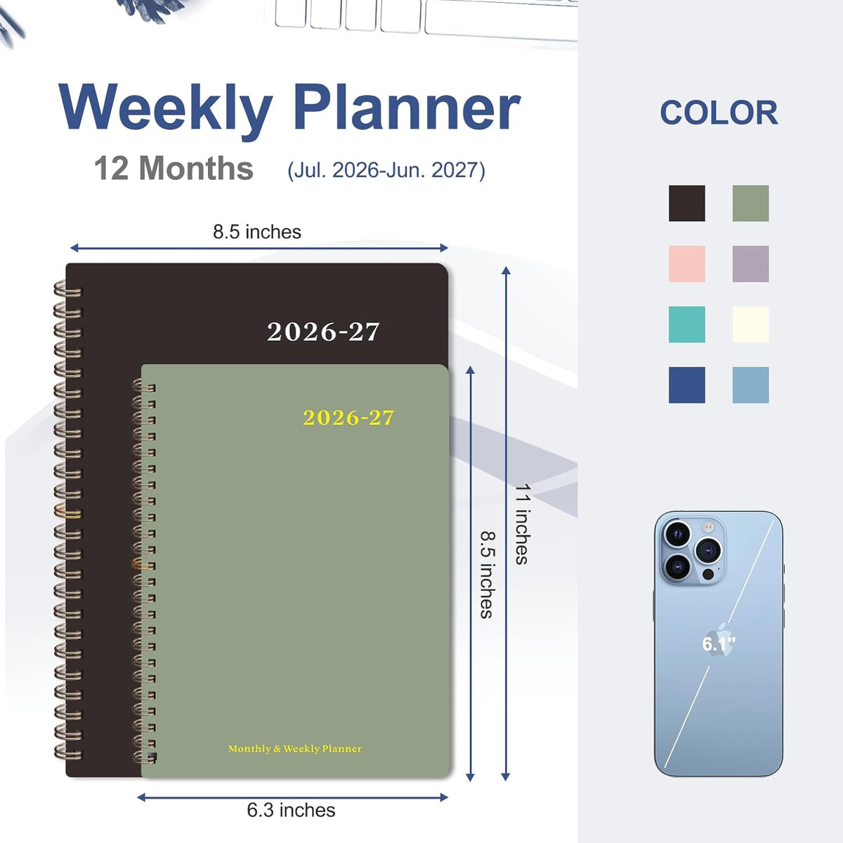 Planner 2026-2027, Weekly and Monthly Calendar Planner, JUL 2026 - JUN 2027