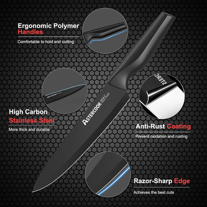 Knife Set,  21 Pieces Knife Sets for Kitchen with Block, Dishwasher Safe Kitchen Knife Set with Built-In Sharpener, German Stainless Steel Black Knife Block Set, Fathers Day Gift for Men