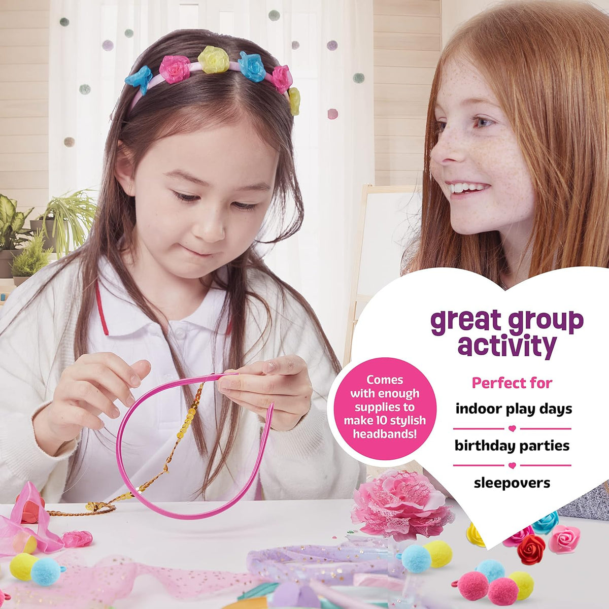 Headband Making Kit for Girls - Arts & Crafts Easter Gift - Make Your Own Fashion Headbands for Kids - DIY Hair Accessories - Gift for Ages 5-12 Year Old Girl - Little Kids Art & Craft Gifts