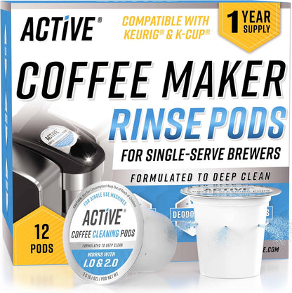 K-Cup Compatible Keurig Cleaning Pods - Quick-Rinse Cleaners for Single Serve Coffee Machine, 12 Month Coffee Maker Cleaner Kit, Brewer Clean Cups for Keurig 1.0, 2.0, Mini Machines - 12 Pack