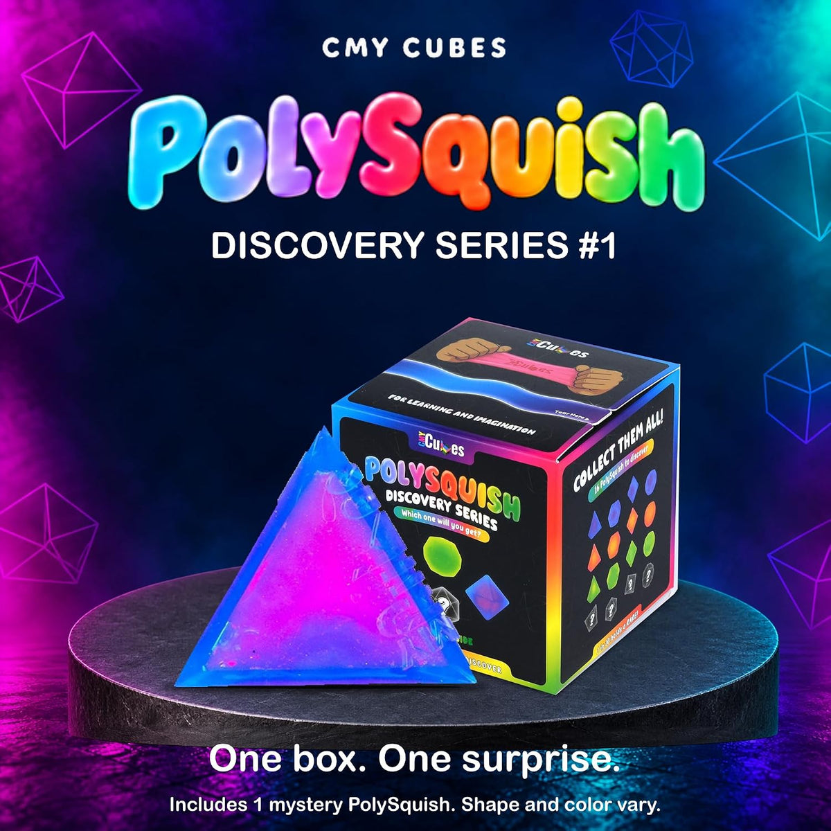 Polysquish Discovery Series - Blind Box- Mystery Squishy - Color Mixing Sensory Stress Relief Toy - Tactile Fidget - 16 Shape and Colour Combinations - Collectible, Educational, STEAM Play