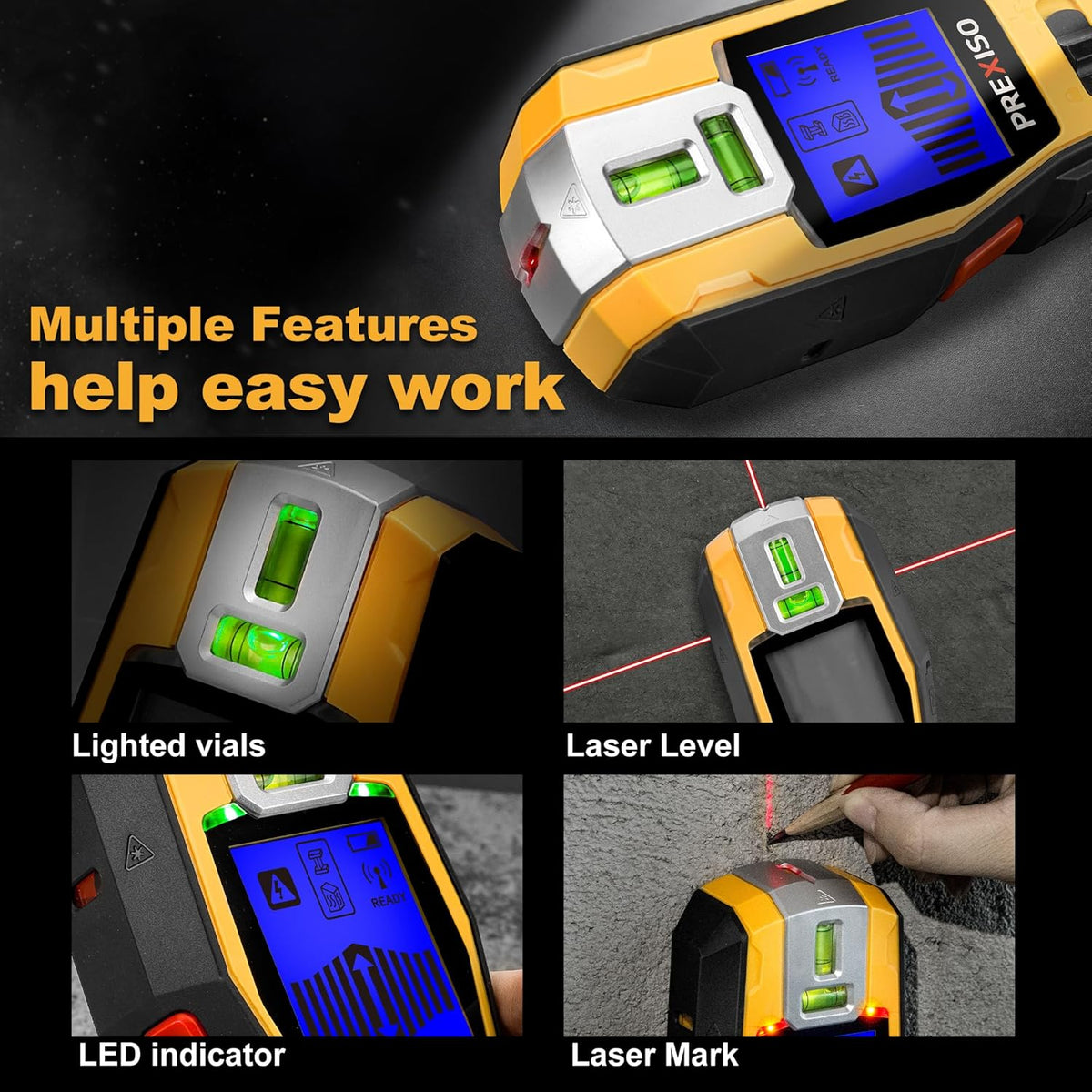 2-In-1 Stud Finder with Laser Level, Rechargeable Cross Line Laser