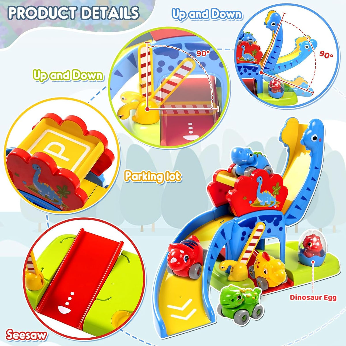 Dinosaur Race Track Slide Toy for Toddlers 1-3 Years Old Boy Girl