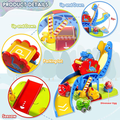 Dinosaur Race Track Slide Toy for Toddlers 1-3 Years Old Boy Girl