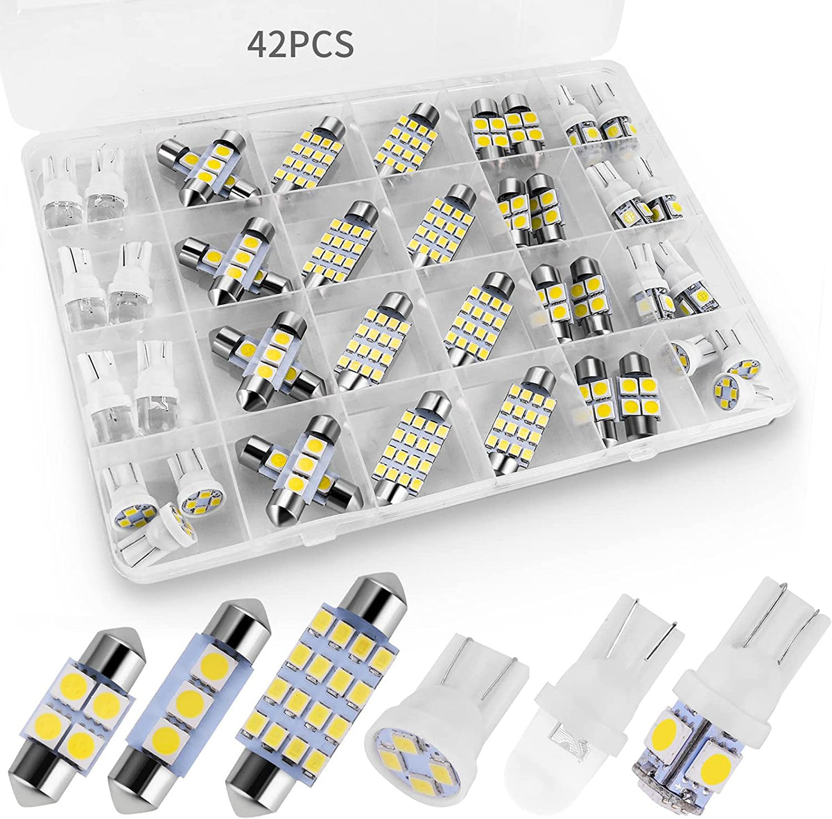 42 Pieces Interior Car Lights, Super Bright White Dome Map Tail Cab Lights Bulb Kit Set , DE3175 T10 31Mm 41Mm 194 LED Bulb for Your Trucks Width Lamp(White)