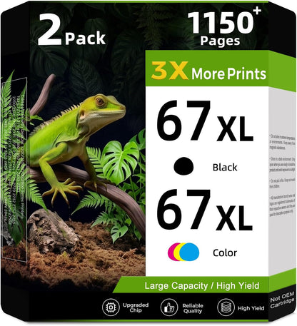 67XL Ink Cartridges Black/Color Combo Pack Replacement for HP Ink 67 XL 2PK