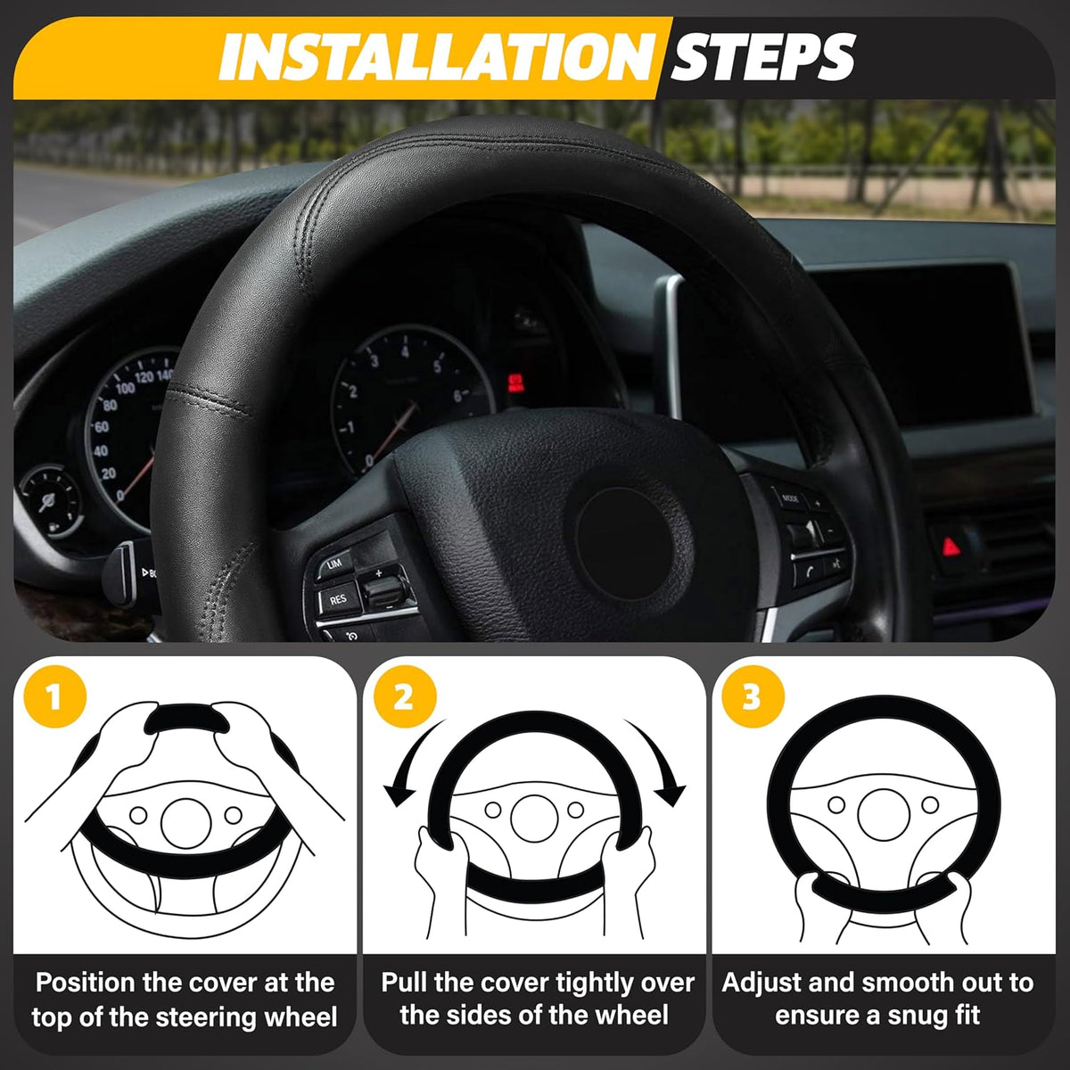 Car Steering Wheel Cover, Black Steering Wheel Cover Women & Men