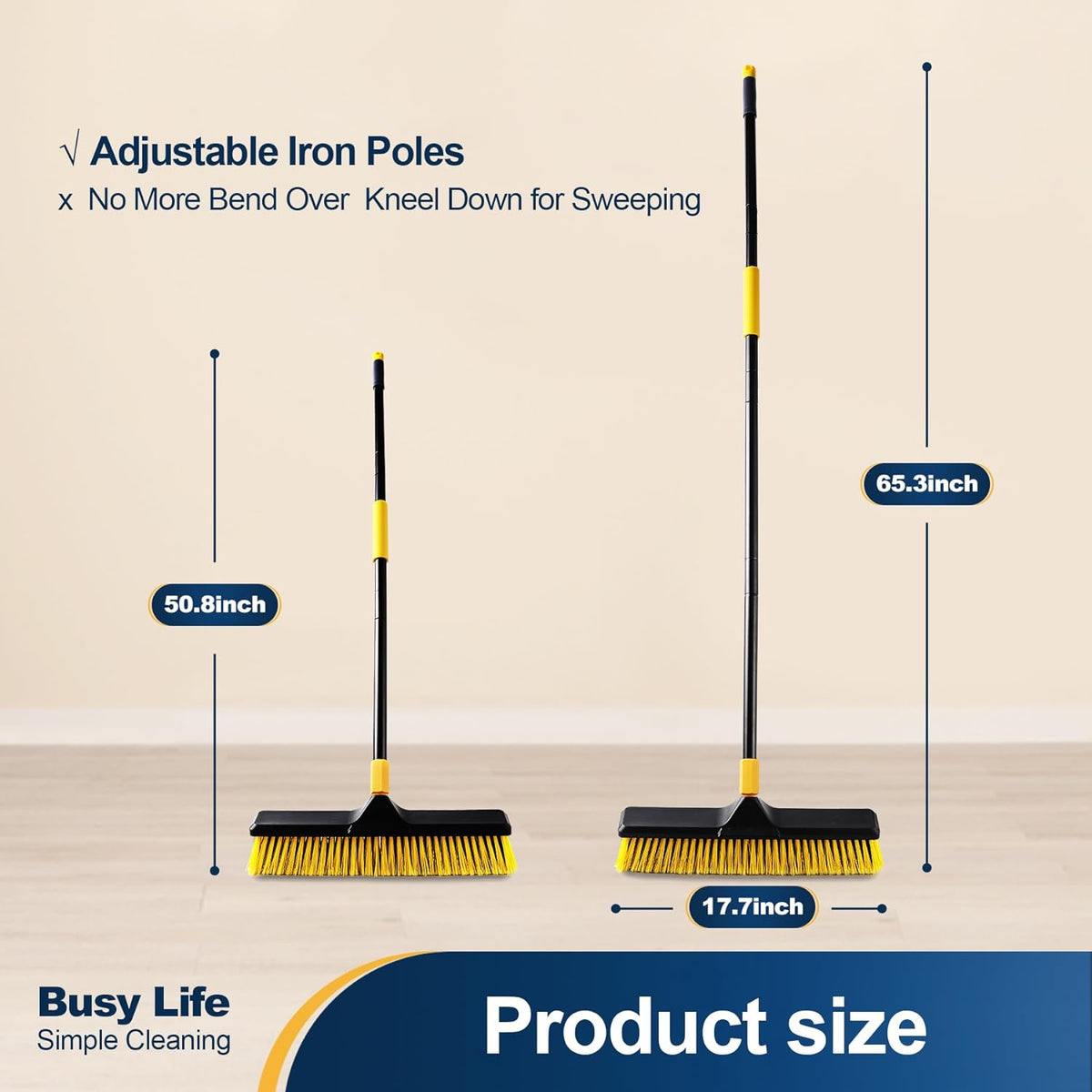 18 Inch Push Broom Heavy-Duty Outdoor Commercial Broom Brush
