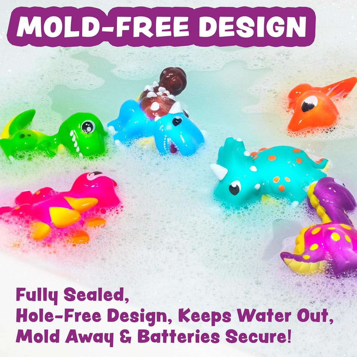 ® Dinos™ Dinosaur Light up Bath Toys, 6 Pack | Water-Activated Light up Toys Flash & Change Color | Easy-Grip Baby & Toddler Bath Toys | Sensory Bath Lights Watertight Bathtub Toys